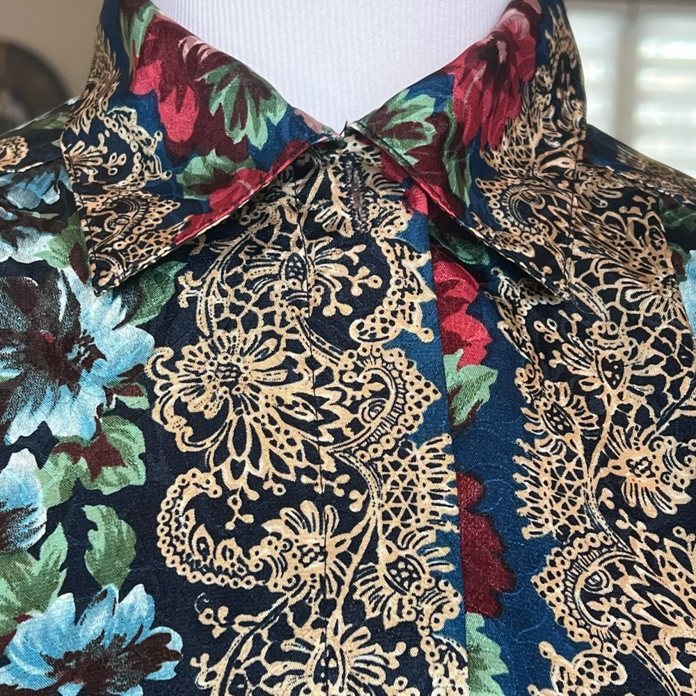 Vibrant Vintage Notations Blouse Size 8 Button Up Colorful 80’s Satin Top Shirt - Picture 4 of 13